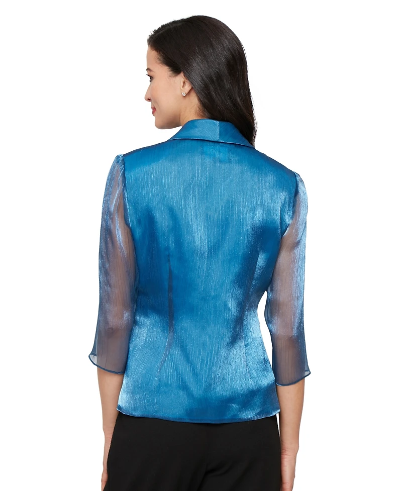 Alex Evenings Women's Chiffon Tie-Front 3/4-Sleeve Top