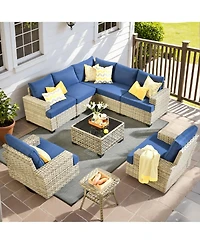 Xizzi Wicker Outdoor Patio Furniture Set, 9PCS Rattan Modular Sectional Sofa,Outside Swivel Rocking Chairs Coversation Set with Side Table
