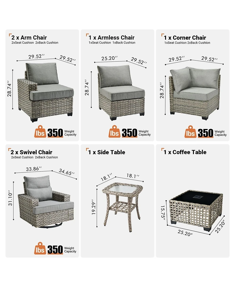 Xizzi Wicker Outdoor Patio Furniture Set, 9PCS Rattan Modular Sectional Sofa,Outside Swivel Rocking Chairs Coversation Set with Side Table