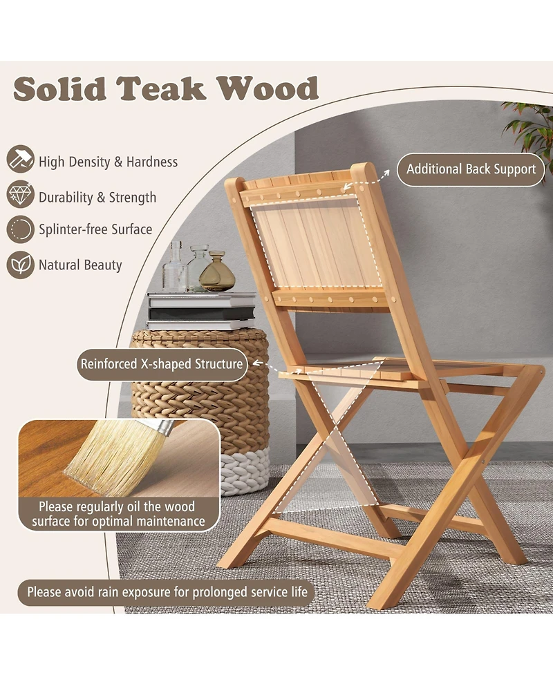 Gymax Pcs Folding Patio Chairs w/ Inclined Backrest Teak Wood Outdoor Dining Chairs