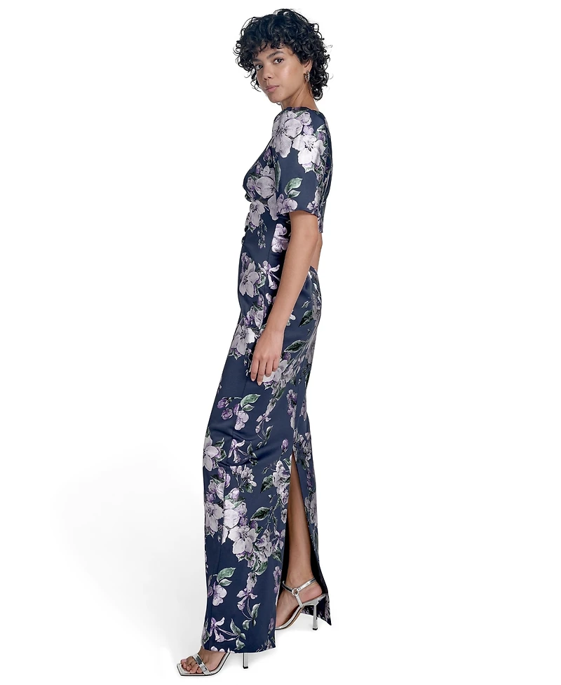 Jessica Howard Women's Scuba Printed Jewel-Neck Gown