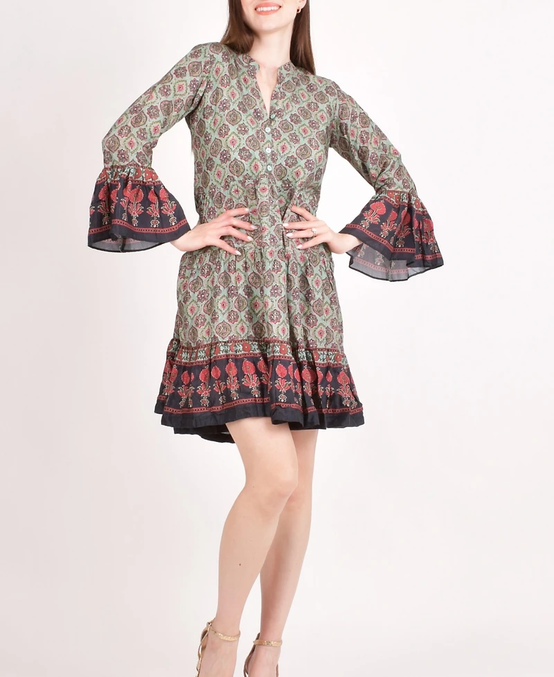 Raas Women's Boho Green Mini Dress
