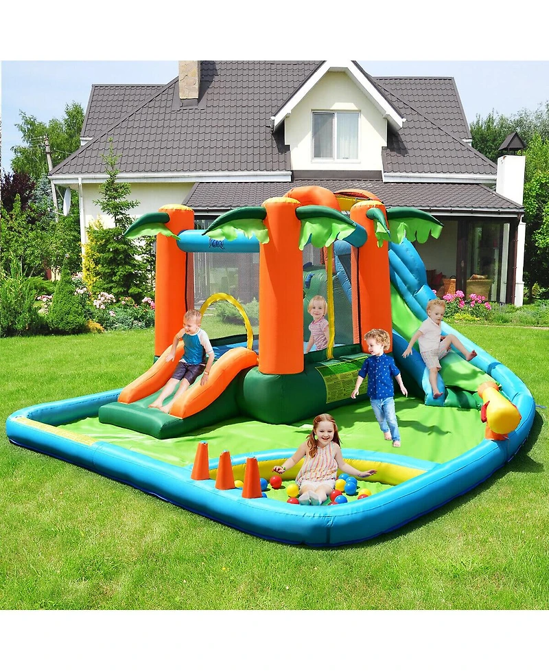 Gymax Inflatable Bounce House Jump Bouncer Kids Water Park Splash Play Center w/Blower