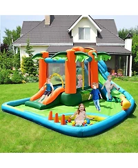 Gymax Inflatable Bounce House Jump Bouncer Kids Water Park Splash Play Center w/Blower