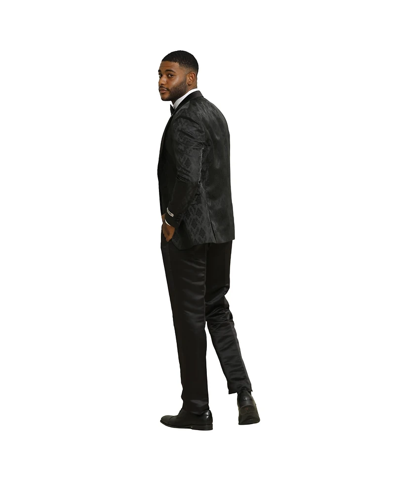 Stacy Adams Men's 3-Piece Paisley Jacket With Solid Vest And Pants Suit Notch Lapel
