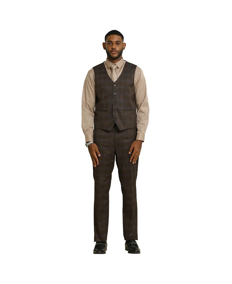 Stacy Adams Big & Tall Glen Plaid 3-Piece Jacket With Solid Vest And Pants Suit Peak Lapel