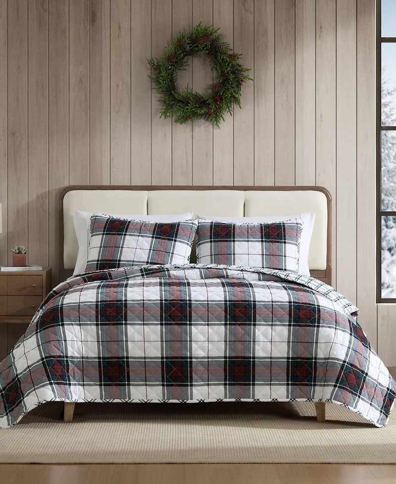 Closeout! Eddie Bauer Holiday Plaid Flannel Cotton Reversible 3-Pc. Quilt Set