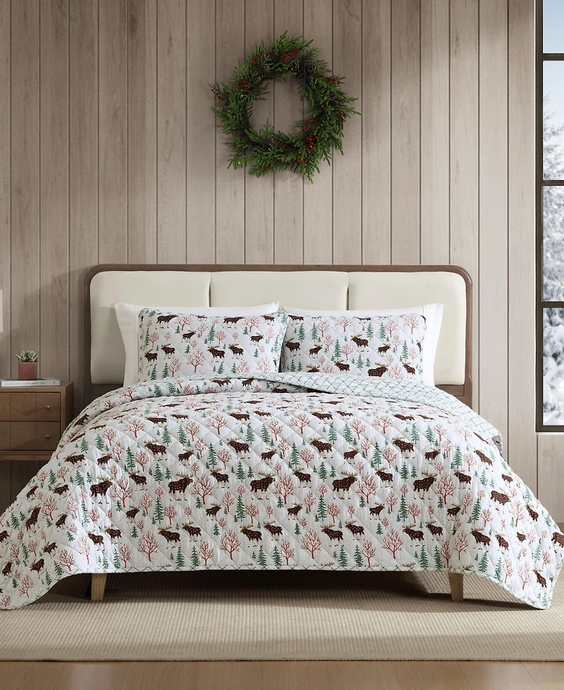Eddie Bauer Mountain Moose Flannel Cotton Reversible -Pc. Quilt Set
