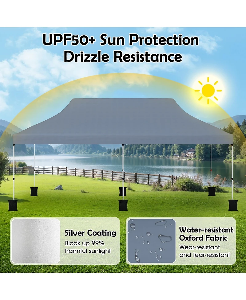 Gymax 10 x 20FT Pop-up Canopy Tent Folding Instant Sun Shelter w/ 3 Adjustable Heights