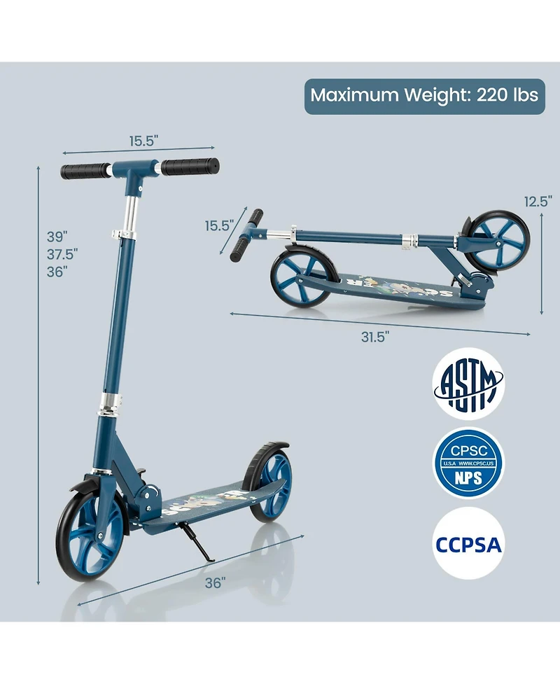 Folding Aluminum Alloy Scooter with 3 Adjustable Heights