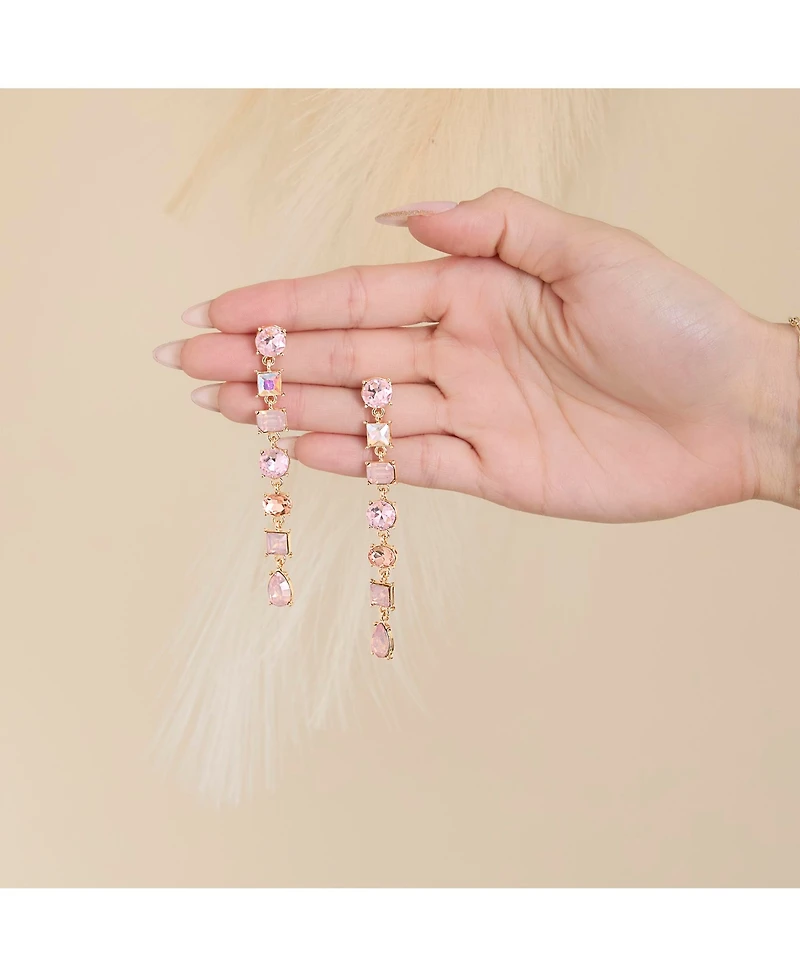 Jessica Simpson Light Pink Crystal Linear Drop Earrings in Gold-Tone