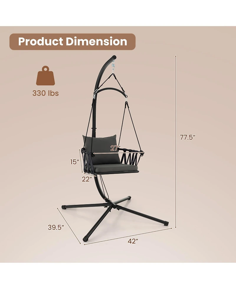 Gymax Swing Chair w/ Stand Patio Hanging Swing Chair w/ Comfortable Seat & Back Cushions
