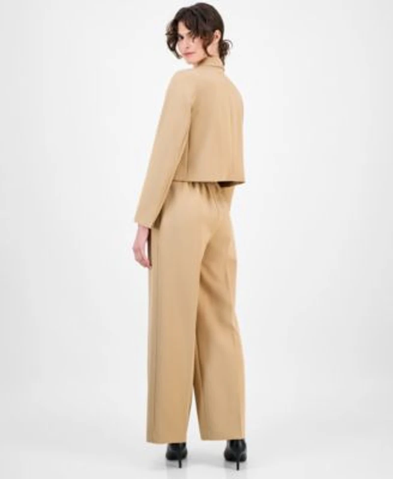 Anne Klein Womens Double Breasted Peak Lapel Ultra Fine Twill Cropped Jacket High Rise Pleated Wide Leg Ultra Fine Twill Pants