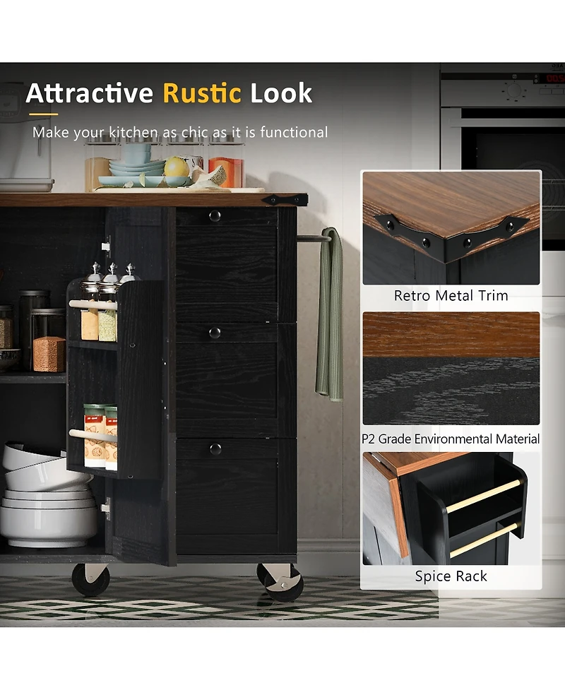 Casainc 54.5" Farmhouse Kitchen Island with Power Outlet, Drop Leaf, Spice Rack and Storage