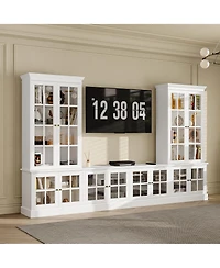 High quality luxury white multifunctional Tv cabinet, display cabinet, 12 doors, tempered glass