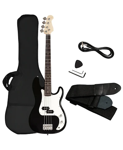 Electric Bass Guitar Full Size 4 String with Strap Guitar Bag Amp Cord (Black Bass 4 Straps)