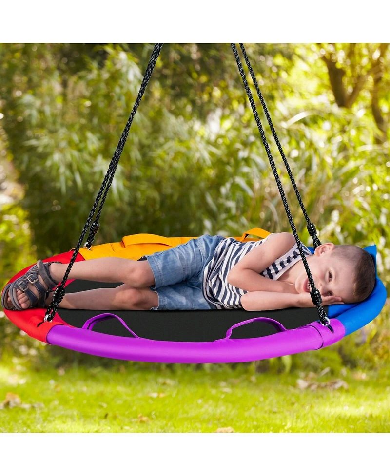 40 inch Saucer Tree Outdoor Round Platform Swing with Pillow and Handle