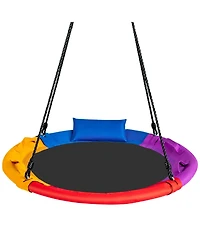 40 inch Saucer Tree Outdoor Round Platform Swing with Pillow and Handle