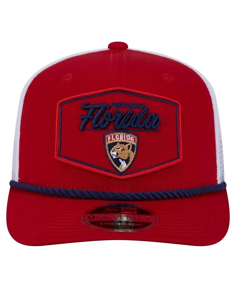 New Era Men's Red/White Florida Panthers Team Patch Basic 9SEVENTY Adjustable Trucker Hat