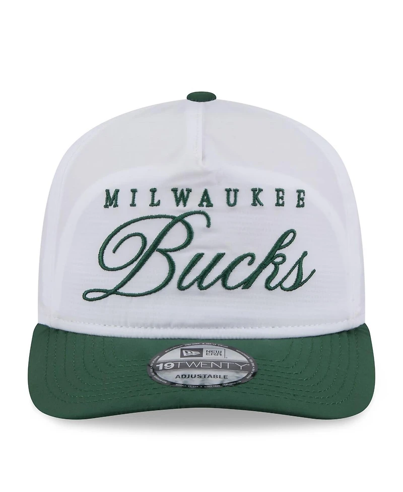 New Era Men's White/Hunter Green Milwaukee Bucks 2025 Nba Draft On-Stage Nylon 19TWENTY Adjustable Hat