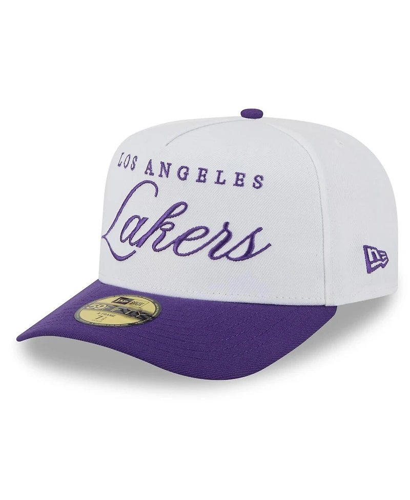 New Era Men's White/Purple Los Angeles Lakers 2025 Nba Draft A-Frame 59FIFTY Fitted Hat