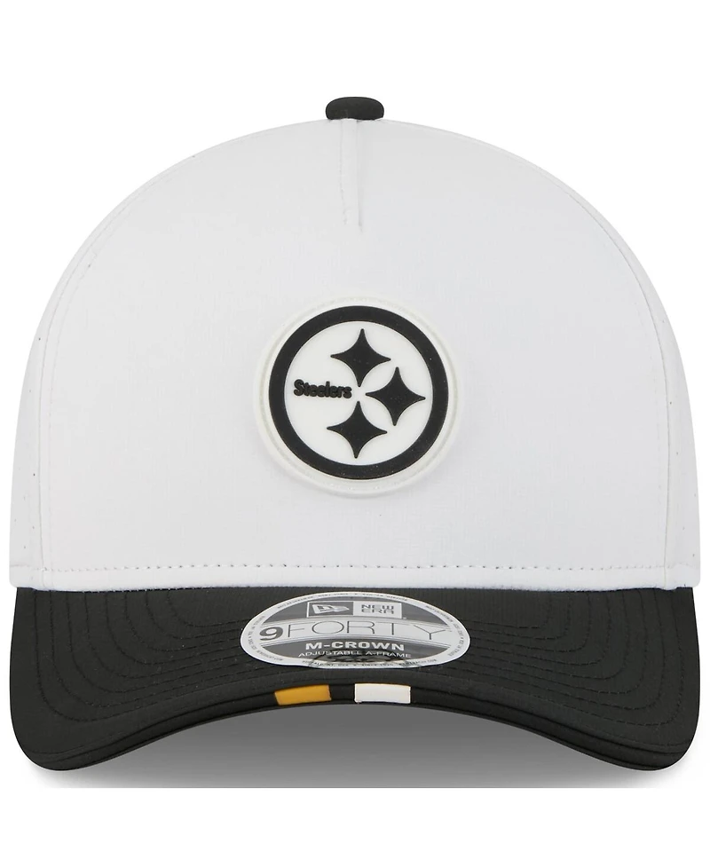 New Era Big Boys and Girls White/Black Pittsburgh Steelers 2025 Nfl Training Camp A-Frame 9FORTY Adjustable Hat