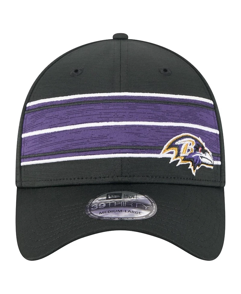 New Era Men's Black Baltimore Ravens Stripes 39THIRTY Flex Hat