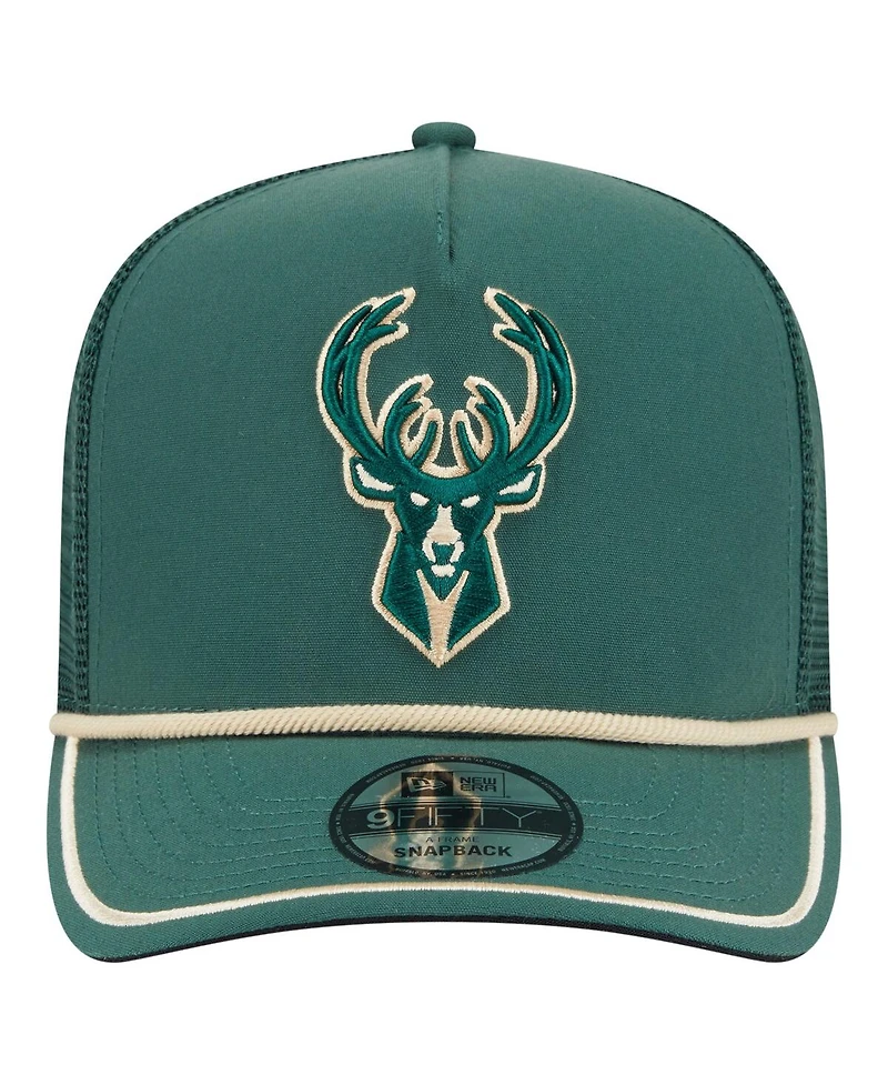 New Era Men's Hunter Green Milwaukee Bucks Vintage Team Rope A-Frame 9FIFTY Snapback Hat