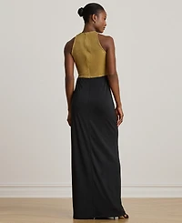 Lauren Ralph Women's Beaded Mesh & Jersey Tie-Front Gown