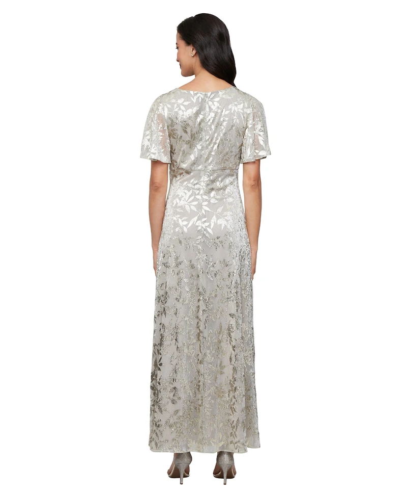 Sl Fashions Petite Short-Sleeve Metallic A-Line Gown