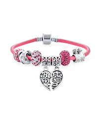 Bling Jewelry 2 Piece Best Friend Heart Charm Bracelet Pink Leather & Silver Clasp 6.5-8.5In