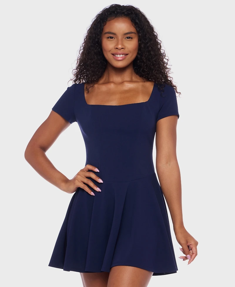 B Darlin Juniors' Scuba Crepe Square-Neck Fit & flare Dress