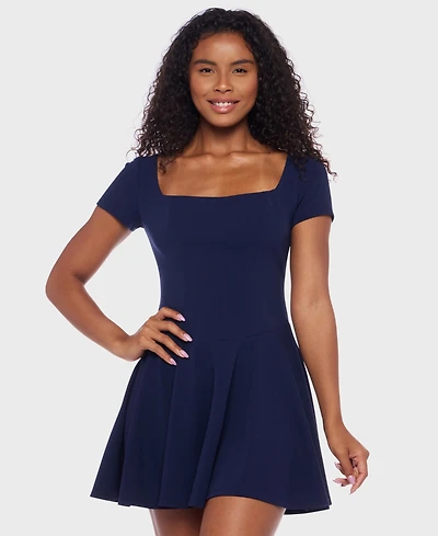 B Darlin Juniors' Scuba Crepe Square-Neck Fit & flare Dress
