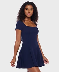 B Darlin Juniors' Scuba Crepe Square-Neck Fit & flare Dress