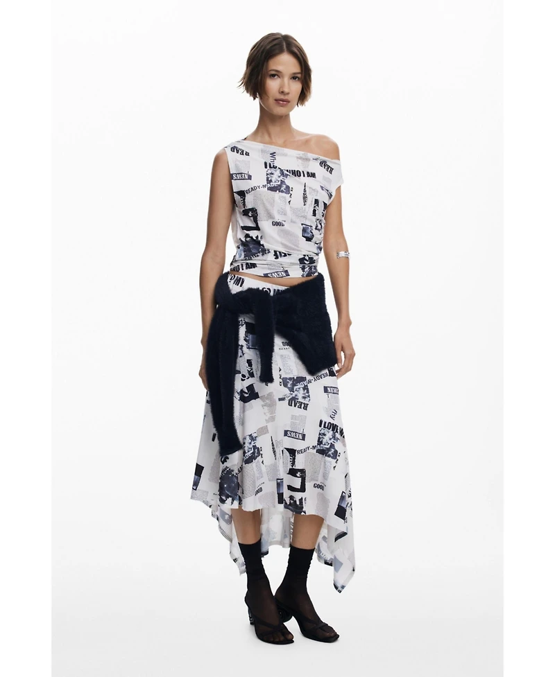 Desigual Women's Newspaper asymmetrical skirt