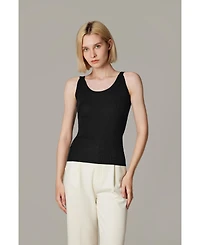 Jennie Liu Women's Scoop Neck Tank Top | 75% Merino Wool 25% Silk Ultra-Soft Layering Essential Natrual Moisture Wicking Sweater