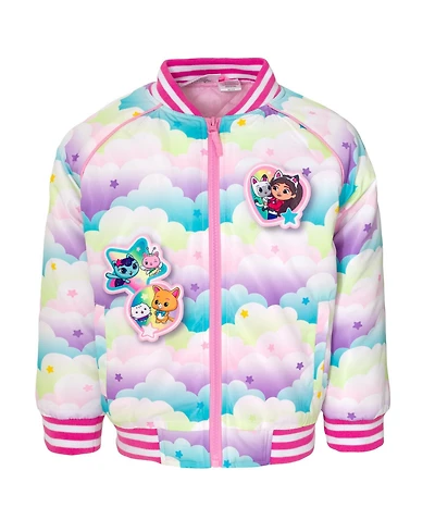 Gabby's Dollhouse Little Girls Dreamworks Varsity Zip Up Bomber Jacket to