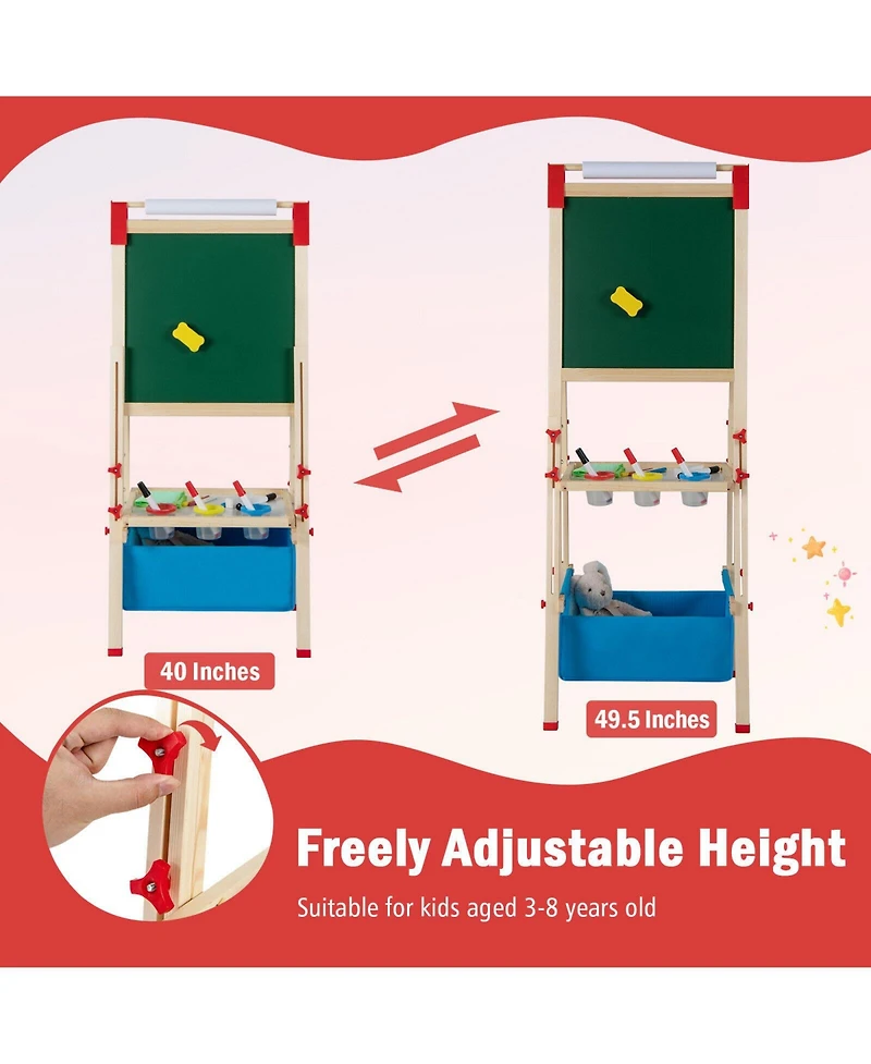 3-in-1 Double-Sided Adjustable Kid Easel for 3-8 Years Old Toddlers