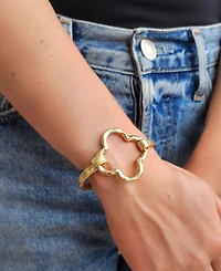 Adornia Gold Plated Hammered Clover Open Cuff Bracelet