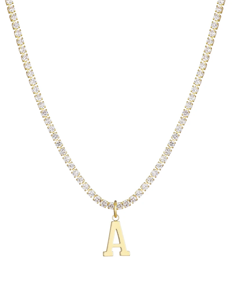 Adornia Gold Crystal Initial Charm Tennis Necklace