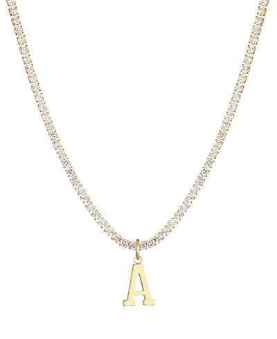 Adornia Gold Crystal Initial Charm Tennis Necklace