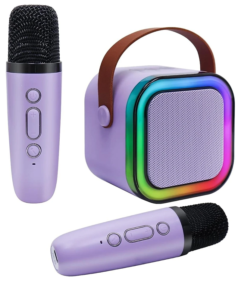 Zealsound Mini Karaoke Machine for Kids, Bluetooth Speaker with 2 Wireless Mics, Led Lights, Fun Birthday Gift for Girls & Boys, Ages 3-12+ (Purple)