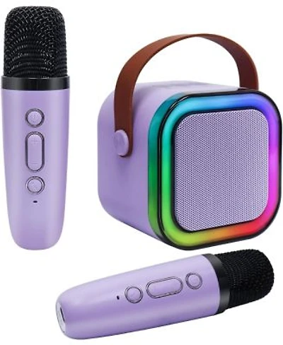 Zealsound Mini Karaoke Machine For Kids Bluetooth Speaker With 2 Wireless Mics Led Lights Fun Birthday Gift For Girls Boys Ages 3 12 Purple