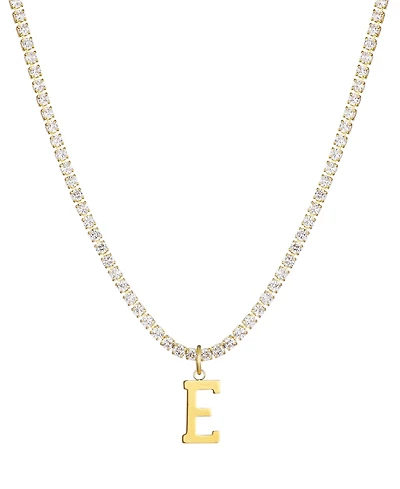 Adornia Gold Crystal Initial Charm Tennis Necklace