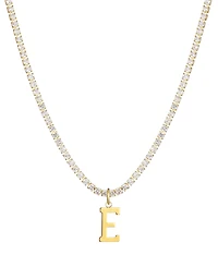 Adornia Gold Crystal Initial Charm Tennis Necklace