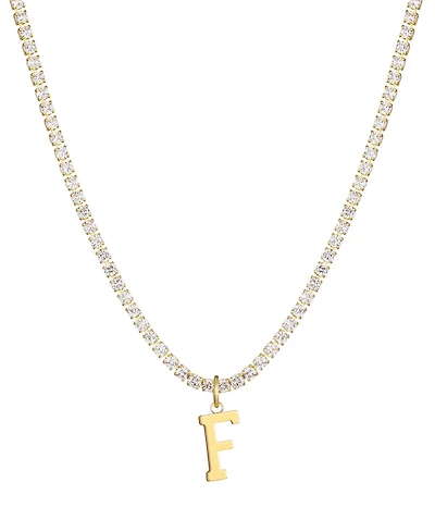 Adornia Gold Crystal Initial Charm Tennis Necklace