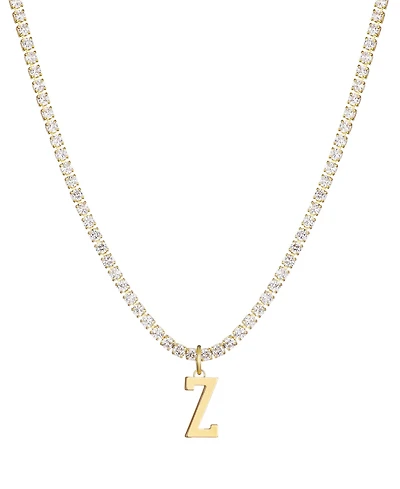 Adornia Gold Crystal Initial Charm Tennis Necklace