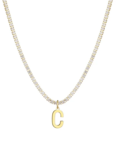 Adornia Gold Crystal Initial Charm Tennis Necklace