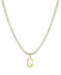 Adornia Gold Crystal Initial Charm Tennis Necklace