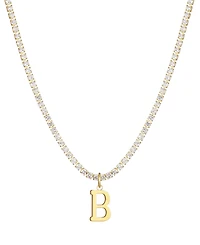 Adornia Gold Crystal Initial Charm Tennis Necklace